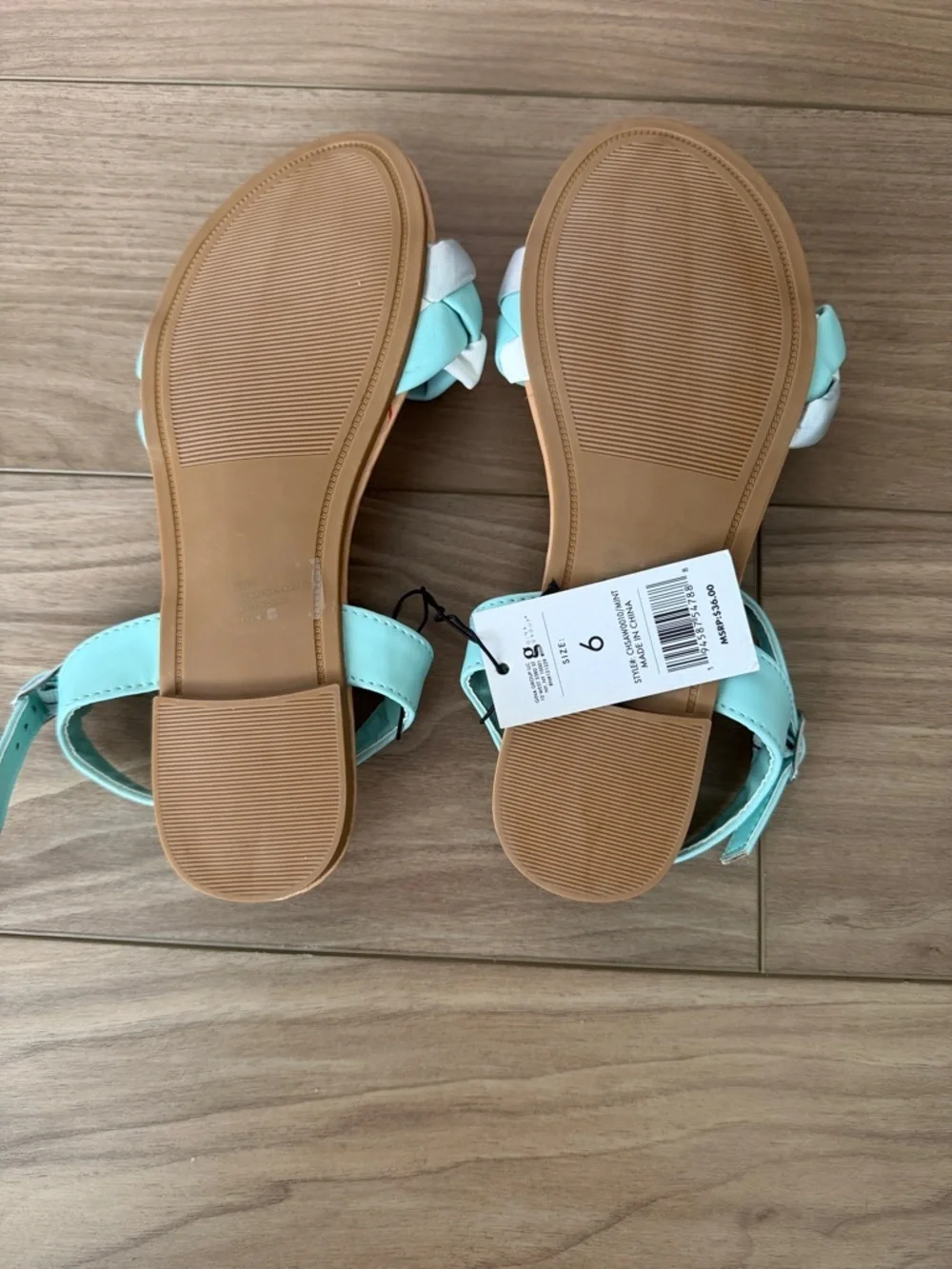Mint, White & Silver Braided Ankle Strap Sandals